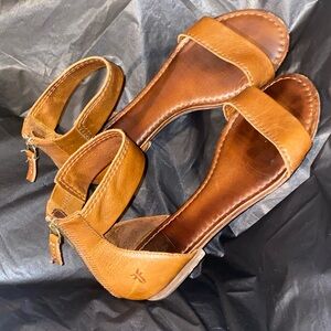 Leather Ankle-Strap Sandals in Cognac